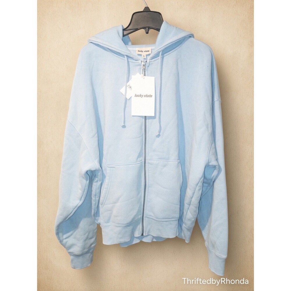 NWT Lucky State Zip Up Hoodie XL Light Blue Full Zip